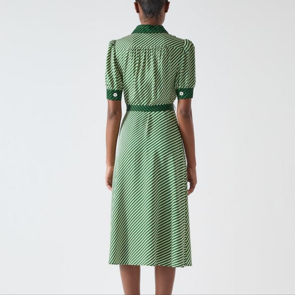 LK Bennett Val Treetop Green & Birch Printed Shirt Dress - Picture 3 of 13